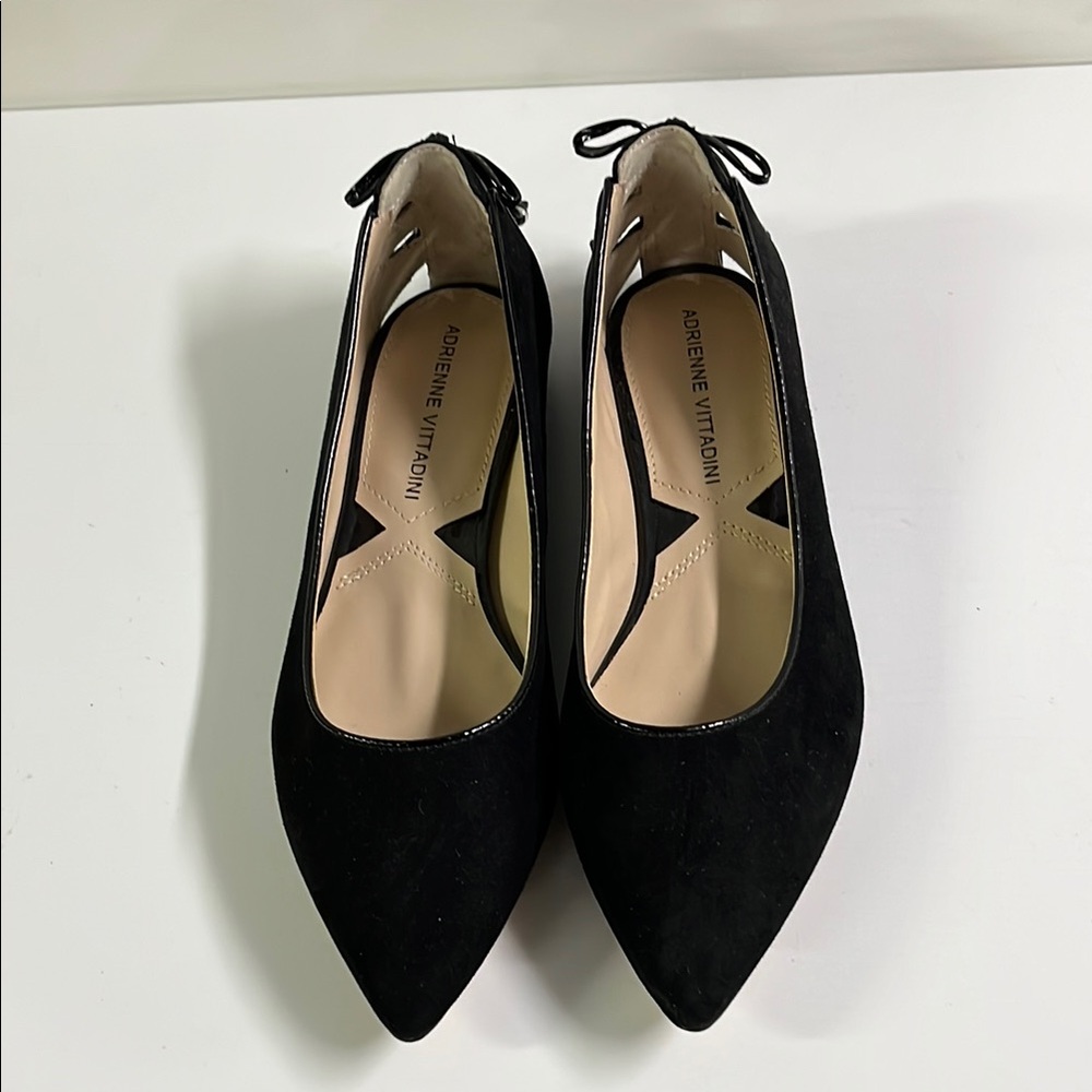 ADRIENNE VITTADINI NEW "Freedom" Suede/Patent Lace Up Heel Detail Black Flats 6